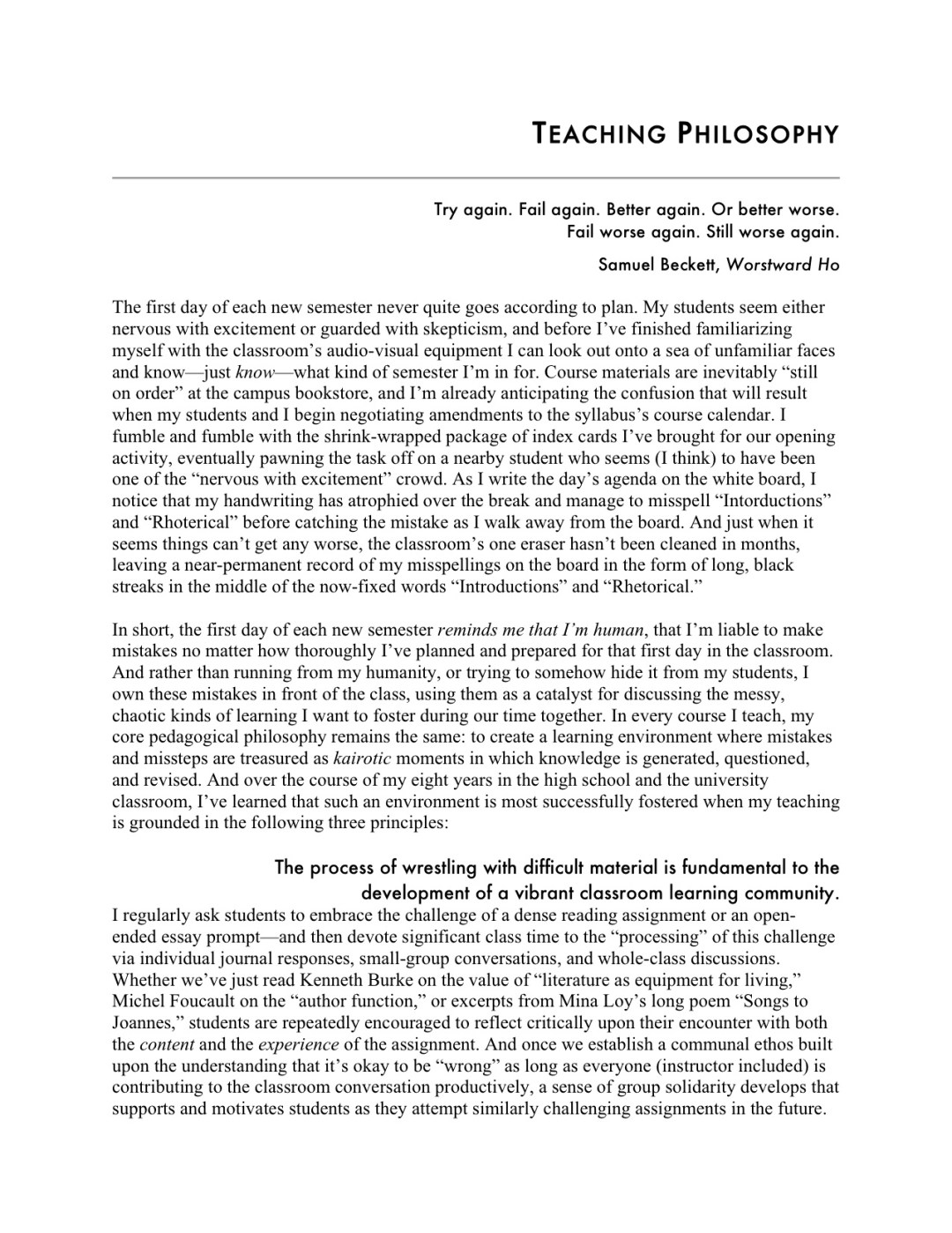 Teaching Philosophy 2014 Page 1